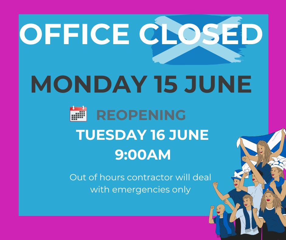 Office closed Monday 15th June 2026